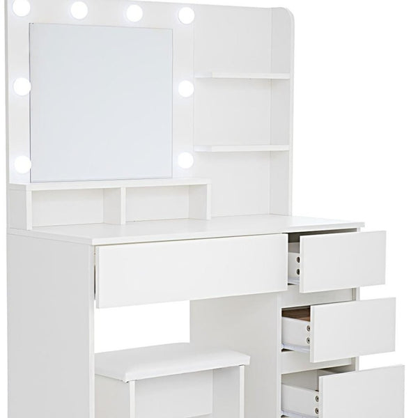 HomeRoots 41" White Wood Lighted Seven-Drawer Dresser with USB Port, Ample Storage, and Elegant Design 714433