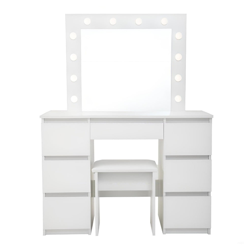 HomeRoots 46" White Five Drawer Vanity Table - Elegant & Functional Dressing Table with Mirror for Organized Beauty 714434