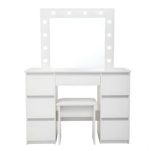 HomeRoots 46" White Five Drawer Vanity Table - Elegant & Functional Dressing Table with Mirror for Organized Beauty 714434
