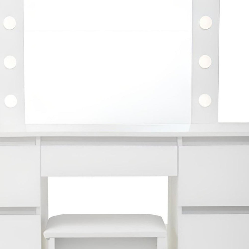 HomeRoots 46" White Five Drawer Vanity Table - Elegant & Functional Dressing Table with Mirror for Organized Beauty 714434