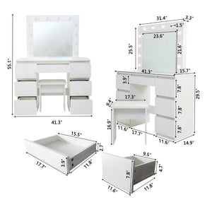 HomeRoots 46" White Five Drawer Vanity Table - Elegant & Functional Dressing Table with Mirror for Organized Beauty 714434