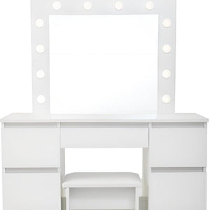 HomeRoots 46" White Five Drawer Vanity Table - Elegant & Functional Dressing Table with Mirror for Organized Beauty 714434