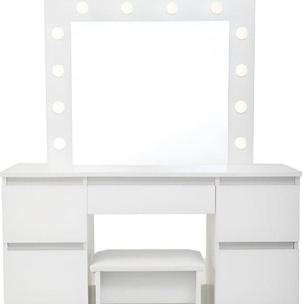 HomeRoots 46" White Five Drawer Vanity Table - Elegant & Functional Dressing Table with Mirror for Organized Beauty 714434