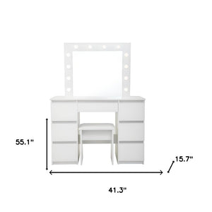 HomeRoots 46" White Five Drawer Vanity Table - Elegant & Functional Dressing Table with Mirror for Organized Beauty 714434