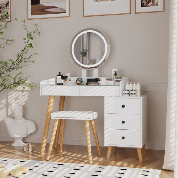HomeRoots 35" White Wood Lighted Two-Drawer Dresser - Stylish, Compact Design with Ample Storage for Small Spaces 714435