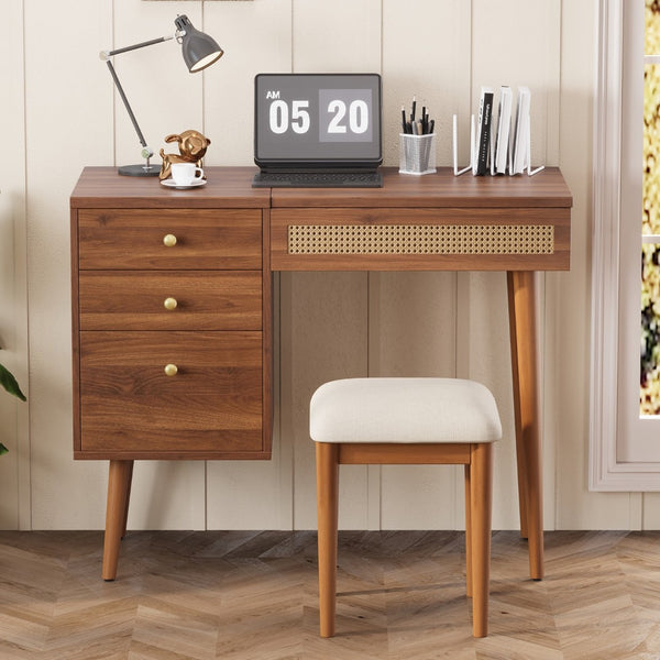 HomeRoots 28" Stylish Black Vanity Table with Two Drawers for Organized Beauty Essentials in Compact Spaces 714441