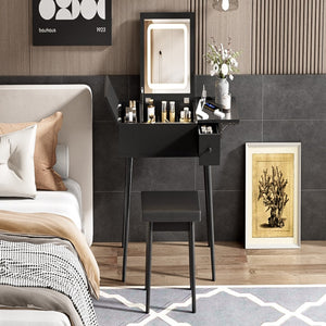 HomeRoots 45" White Five Drawer Vanity Table - Modern Design with Upholstered Seat & Ample Storage for Elegance 714442