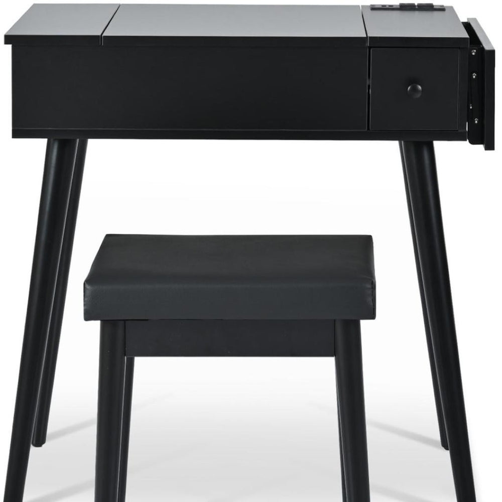 HomeRoots 45" White Five Drawer Vanity Table - Modern Design with Upholstered Seat & Ample Storage for Elegance 714442