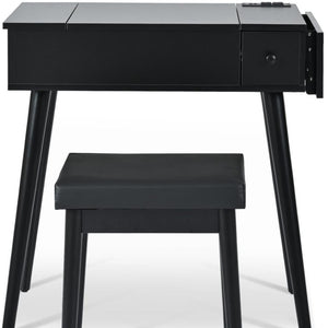 HomeRoots 45" White Five Drawer Vanity Table - Modern Design with Upholstered Seat & Ample Storage for Elegance 714442