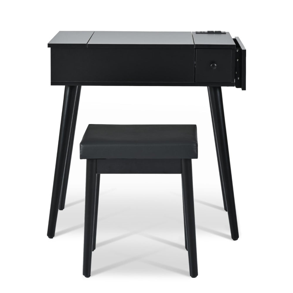 HomeRoots 45" White Five Drawer Vanity Table - Modern Design with Upholstered Seat & Ample Storage for Elegance 714442