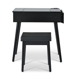 HomeRoots 45" White Five Drawer Vanity Table - Modern Design with Upholstered Seat & Ample Storage for Elegance 714442