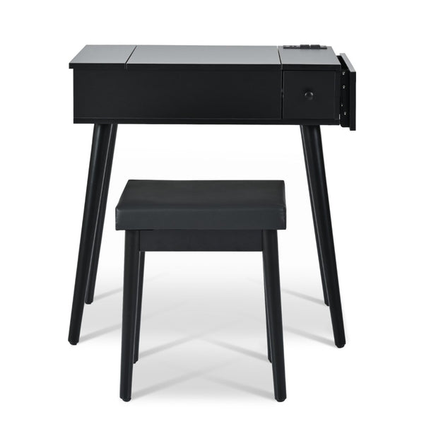 HomeRoots 45" White Five Drawer Vanity Table - Modern Design with Upholstered Seat & Ample Storage for Elegance 714442