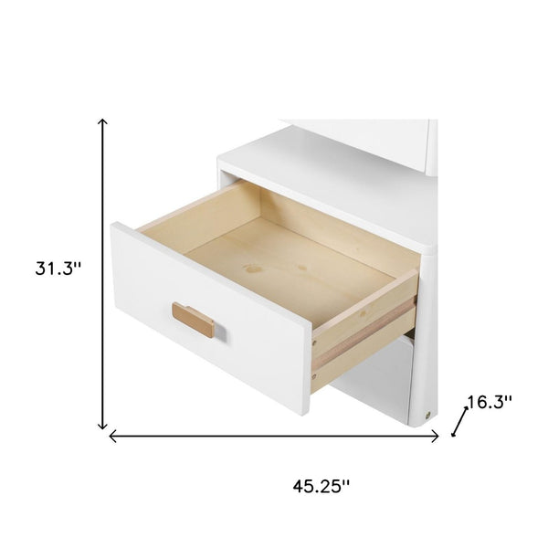 HomeRoots 45" Brown Five Drawer Vanity Table - Elegant Storage for Makeup and Grooming with Upholstered Seat 714443