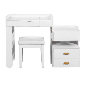 HomeRoots 45" Brown Five Drawer Vanity Table - Elegant Storage for Makeup and Grooming with Upholstered Seat 714443