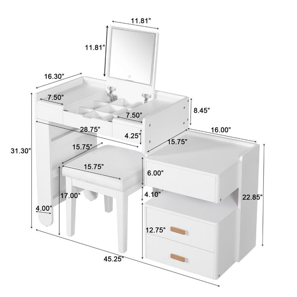 HomeRoots 45" Brown Five Drawer Vanity Table - Elegant Storage for Makeup and Grooming with Upholstered Seat 714443