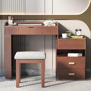 HomeRoots 39" Brown Elegant Eight Drawer Vanity Table with Upholstered Seat for Stylish and Organized Grooming 714444