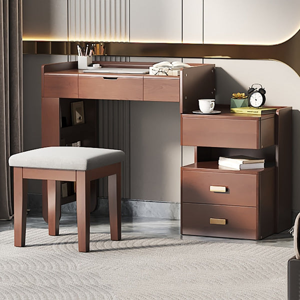 HomeRoots 39" Brown Elegant Eight Drawer Vanity Table with Upholstered Seat for Stylish and Organized Grooming 714444
