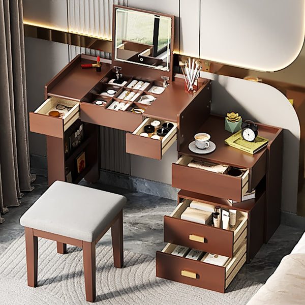 HomeRoots 39" Brown Elegant Eight Drawer Vanity Table with Upholstered Seat for Stylish and Organized Grooming 714444