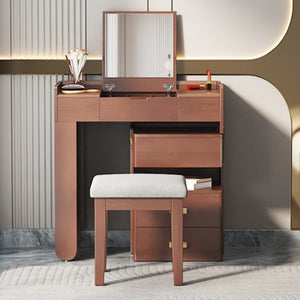 HomeRoots 39" Brown Elegant Eight Drawer Vanity Table with Upholstered Seat for Stylish and Organized Grooming 714444