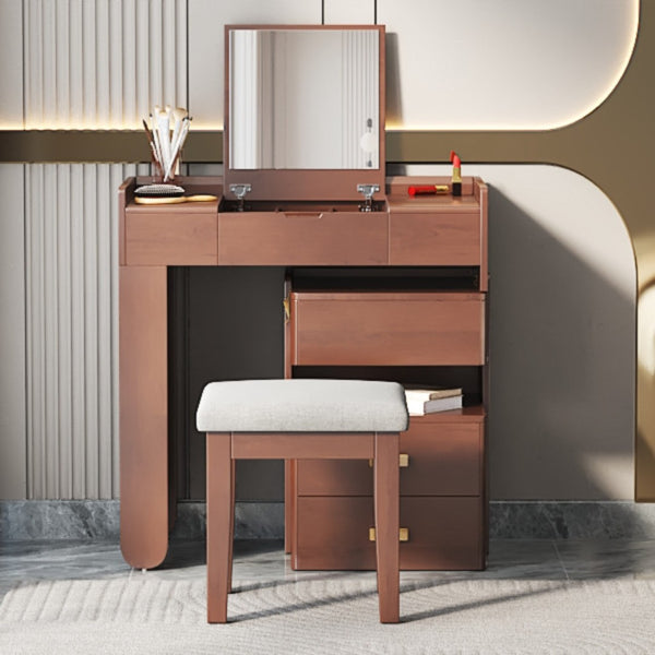 HomeRoots 39" Brown Elegant Eight Drawer Vanity Table with Upholstered Seat for Stylish and Organized Grooming 714444