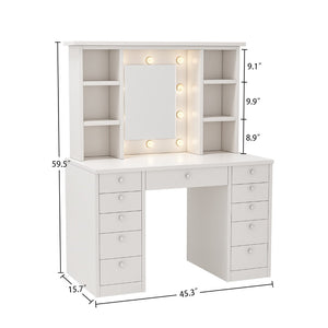 HomeRoots 51" Elegant White Four Drawer Vanity Table – Stylish Storage for Makeup, Grooming, and Bedroom Decor 714446