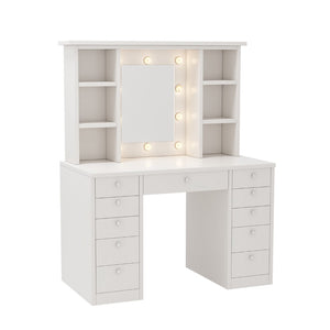 HomeRoots 51" Elegant White Four Drawer Vanity Table – Stylish Storage for Makeup, Grooming, and Bedroom Decor 714446