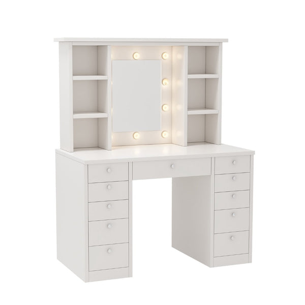 HomeRoots 51" Elegant White Four Drawer Vanity Table – Stylish Storage for Makeup, Grooming, and Bedroom Decor 714446