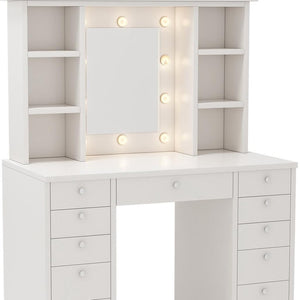 HomeRoots 51" Elegant White Four Drawer Vanity Table – Stylish Storage for Makeup, Grooming, and Bedroom Decor 714446