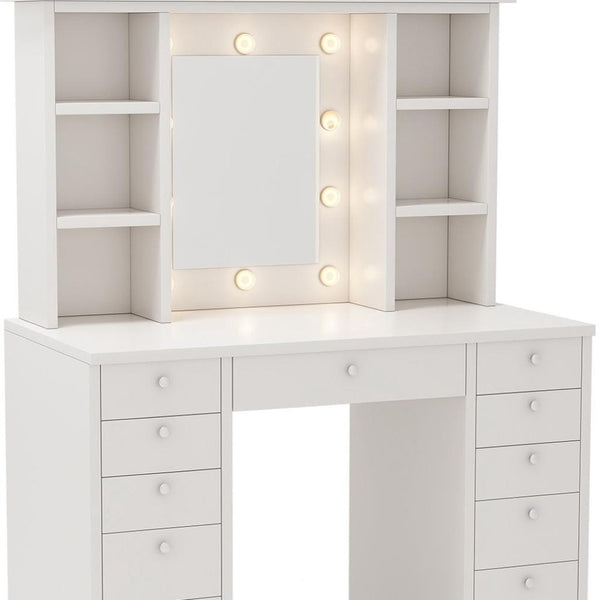 HomeRoots 51" Elegant White Four Drawer Vanity Table – Stylish Storage for Makeup, Grooming, and Bedroom Decor 714446