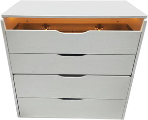 HomeRoots 24" White Wood Lighted Mirrored Dresser – Stylish 3-Drawer Storage & Grooming Station for Small Spaces 714449