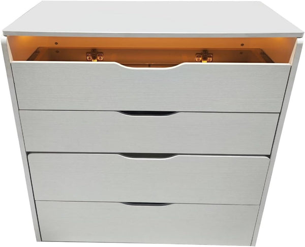 HomeRoots 24" White Wood Lighted Mirrored Dresser – Stylish 3-Drawer Storage & Grooming Station for Small Spaces 714449