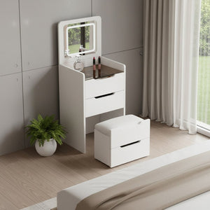 HomeRoots 24" White Wood Lighted Mirrored Dresser – Stylish 3-Drawer Storage & Grooming Station for Small Spaces 714449