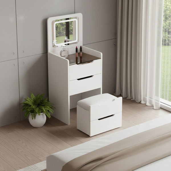 HomeRoots 24" White Wood Lighted Mirrored Dresser – Stylish 3-Drawer Storage & Grooming Station for Small Spaces 714449