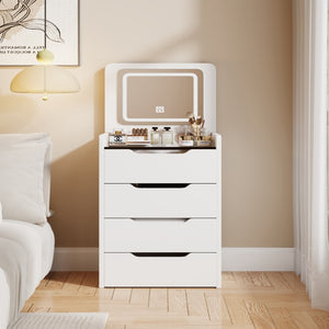 HomeRoots 24" White Wood Lighted Mirrored Dresser – Stylish 3-Drawer Storage & Grooming Station for Small Spaces 714449