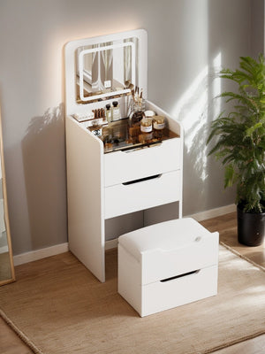 HomeRoots 24" White Wood Lighted Mirrored Dresser – Stylish 3-Drawer Storage & Grooming Station for Small Spaces 714449