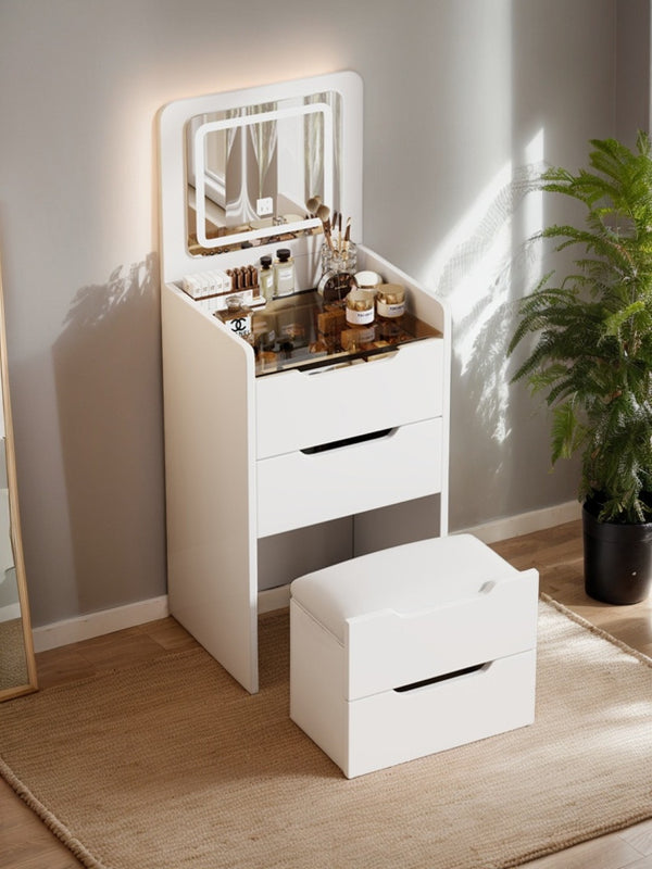 HomeRoots 24" White Wood Lighted Mirrored Dresser – Stylish 3-Drawer Storage & Grooming Station for Small Spaces 714449