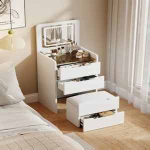 HomeRoots 24" Brown Wood Lighted Mirrored Dresser with Three Drawers – Compact Vanity for Small Spaces 714450
