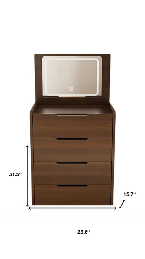 HomeRoots 19" Brown Wood Lighted Mirrored Dresser - Chic Three Drawer Storage with Vanity for Small Spaces 714451