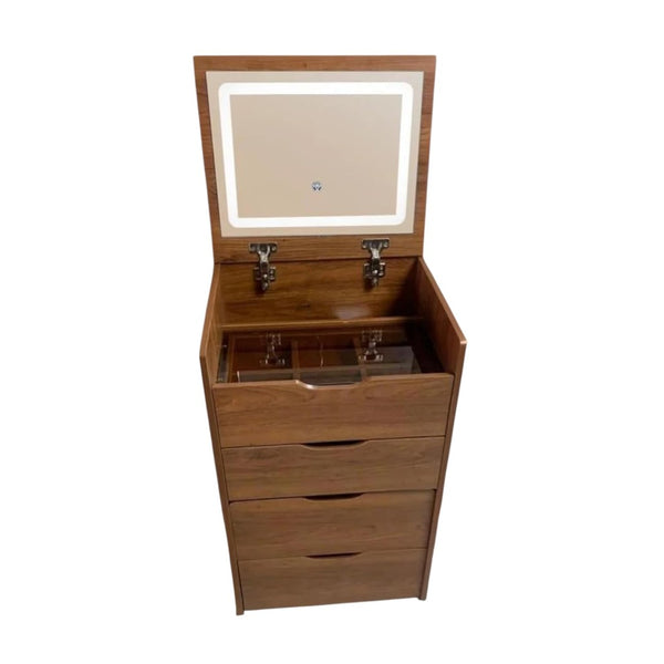 HomeRoots 28" White Wood Lighted Single Drawer Dresser - Stylish Storage & Illuminated Top for Compact Spaces 714452