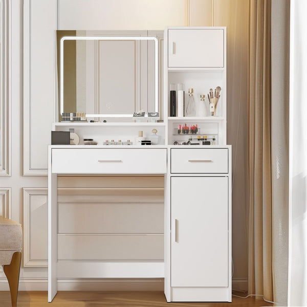 HomeRoots 35" Sleek Black Wood Two-Drawer Dresser with Lighted Mirror - Modern Storage for Small Spaces 714455