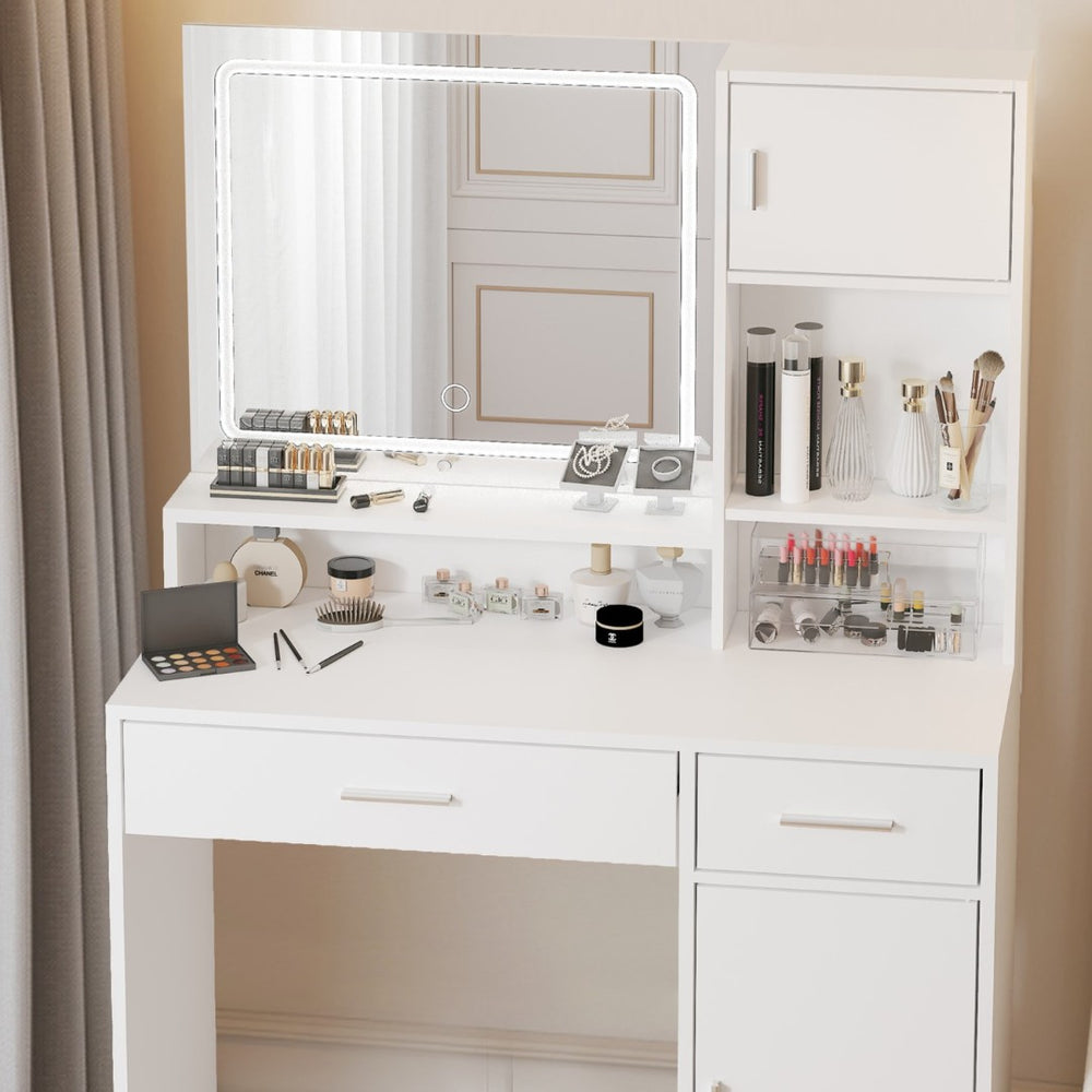 HomeRoots 35" Sleek Black Wood Two-Drawer Dresser with Lighted Mirror - Modern Storage for Small Spaces 714455