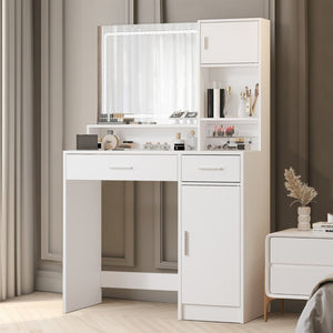 HomeRoots 35" Sleek Black Wood Two-Drawer Dresser with Lighted Mirror - Modern Storage for Small Spaces 714455