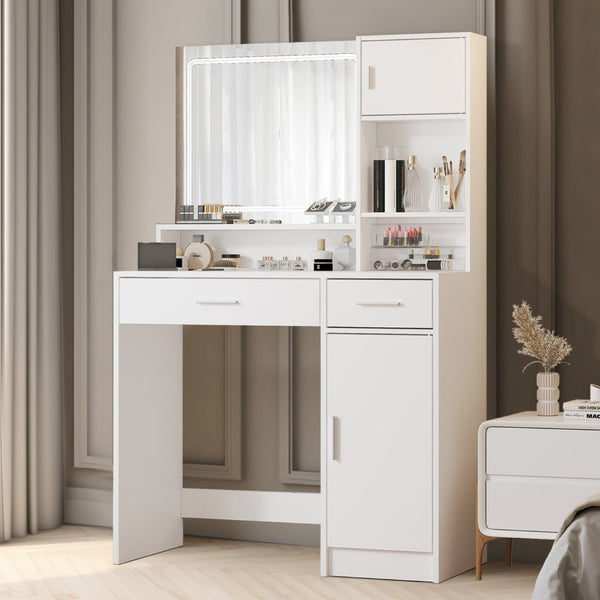 HomeRoots 35" Sleek Black Wood Two-Drawer Dresser with Lighted Mirror - Modern Storage for Small Spaces 714455