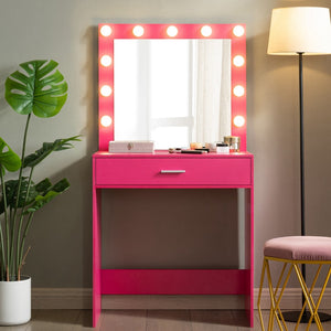 HomeRoots 35" Pink Wood Lighted Two-Drawer Dresser with Mirror & Hutch – Stylish Storage Solution for Your Bedroom! 714457