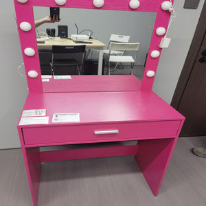 HomeRoots 35" Pink Wood Lighted Two-Drawer Dresser with Mirror & Hutch – Stylish Storage Solution for Your Bedroom! 714457