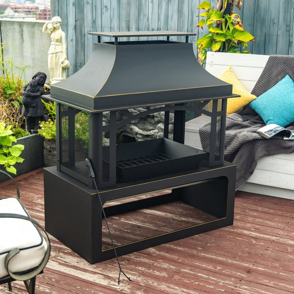 HomeRoots 50000 BTU Rectangular Gray Iron Propane Fire Pit Table with Cover - Stylish, Durable, & Efficient Heat 714459