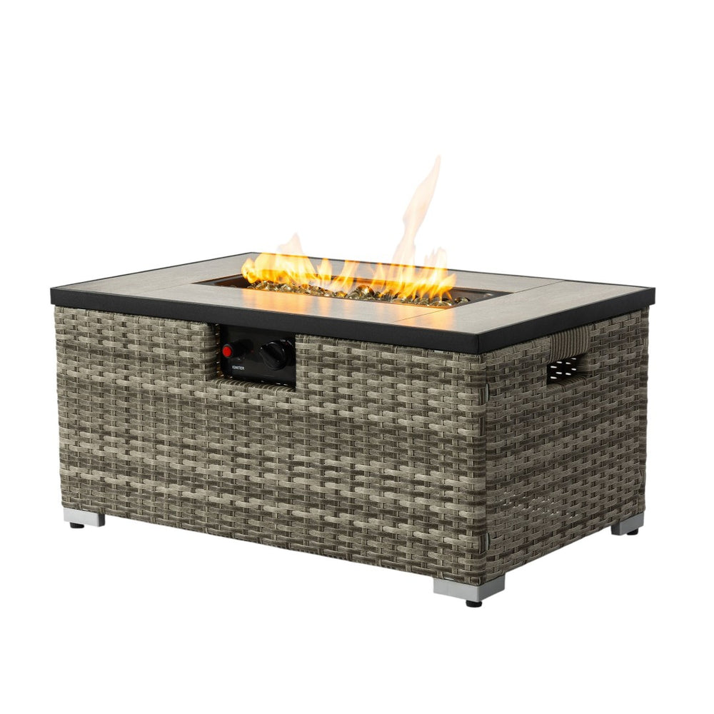 HomeRoots 40000 BTU Black Steel Rectangular Propane Fire Pit - Perfect for Cozy Outdoor Gatherings & Ambiance 714461