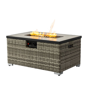 HomeRoots 40000 BTU Black Steel Rectangular Propane Fire Pit - Perfect for Cozy Outdoor Gatherings & Ambiance 714461