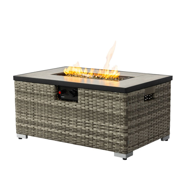 HomeRoots 40000 BTU Black Steel Rectangular Propane Fire Pit - Perfect for Cozy Outdoor Gatherings & Ambiance 714461