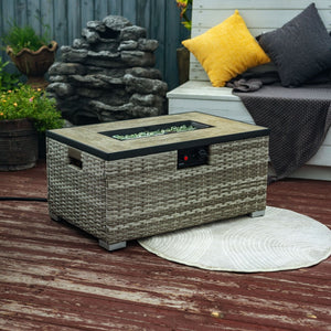 HomeRoots 40000 BTU Black Steel Rectangular Propane Fire Pit - Perfect for Cozy Outdoor Gatherings & Ambiance 714461
